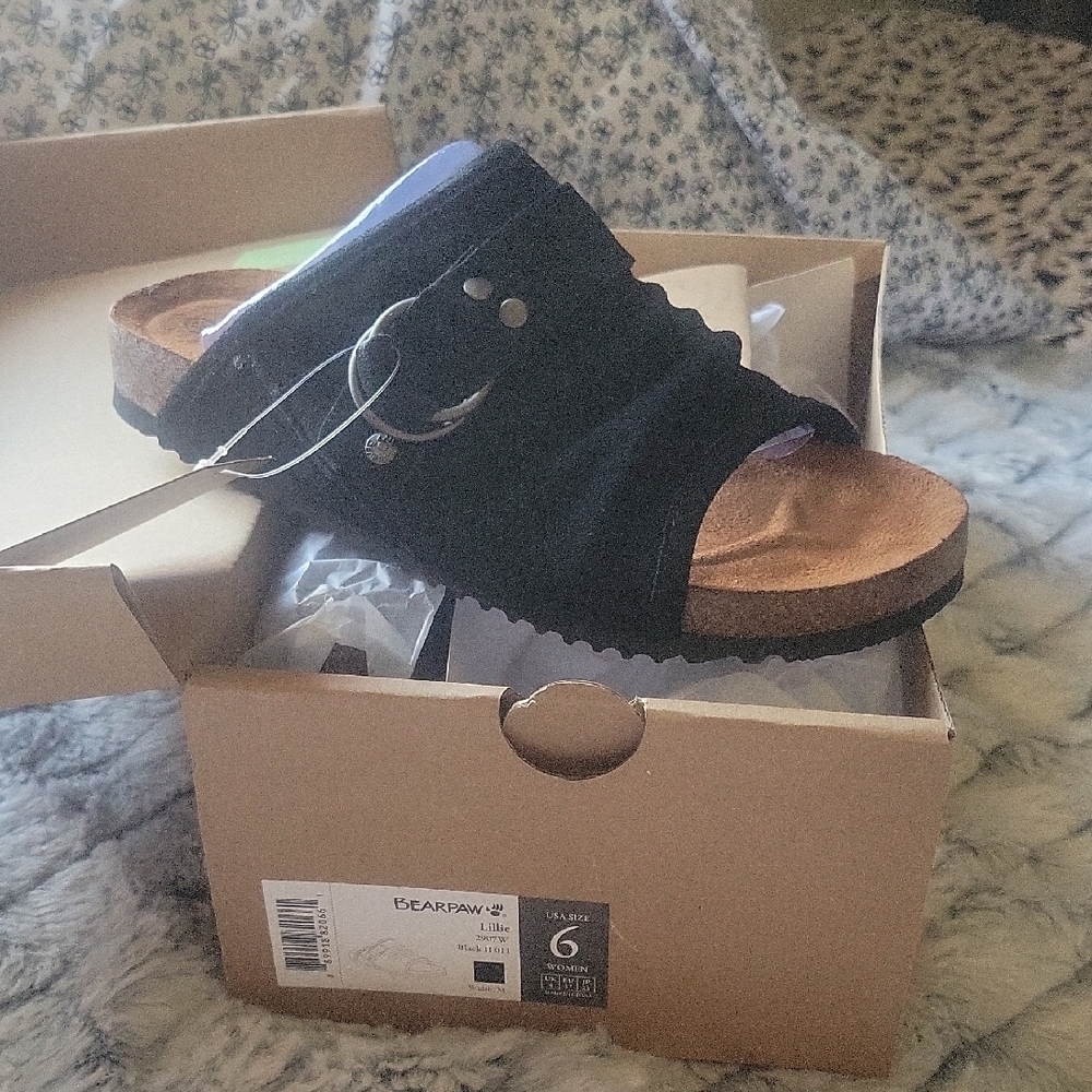 Bearpaw Black Suede Sandals